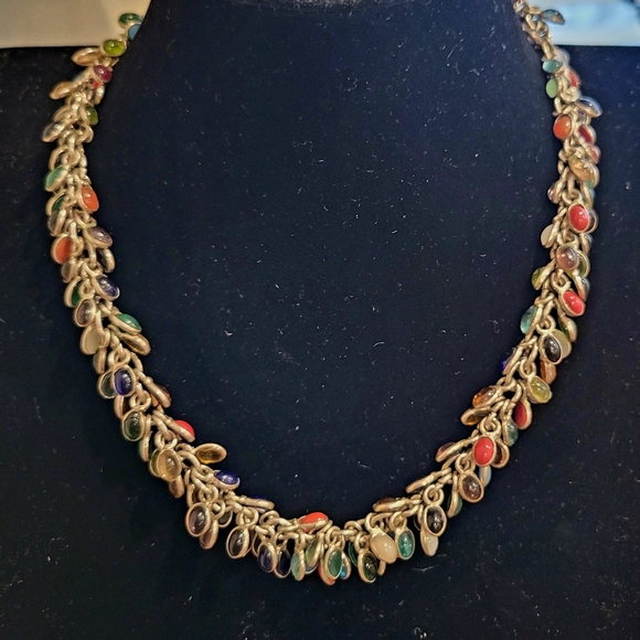 Sterling silver chain necklace set with 128 semi-precious stones. - Picture 3 of 5